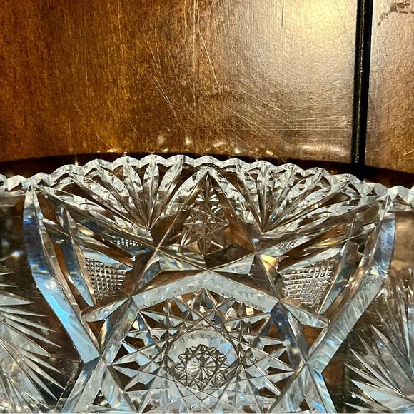 Vintage American Brilliant Cut Glass Crystal Relish Dish – Starburst Pattern - Picture 11 of 13